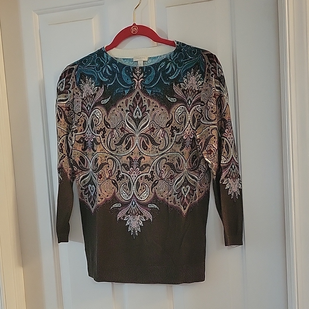 Talbots teal and olive Paisley Print Women's Top small